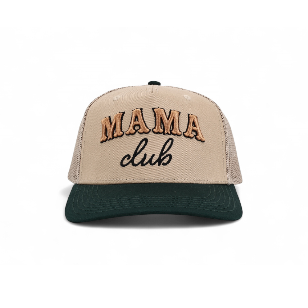 Mama Club™ Cowboy Script Khaki / Green Trucker