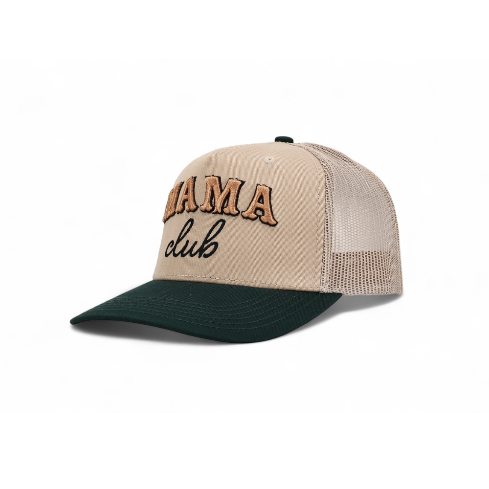 Mama Club™ Cowboy Script Khaki / Green Trucker