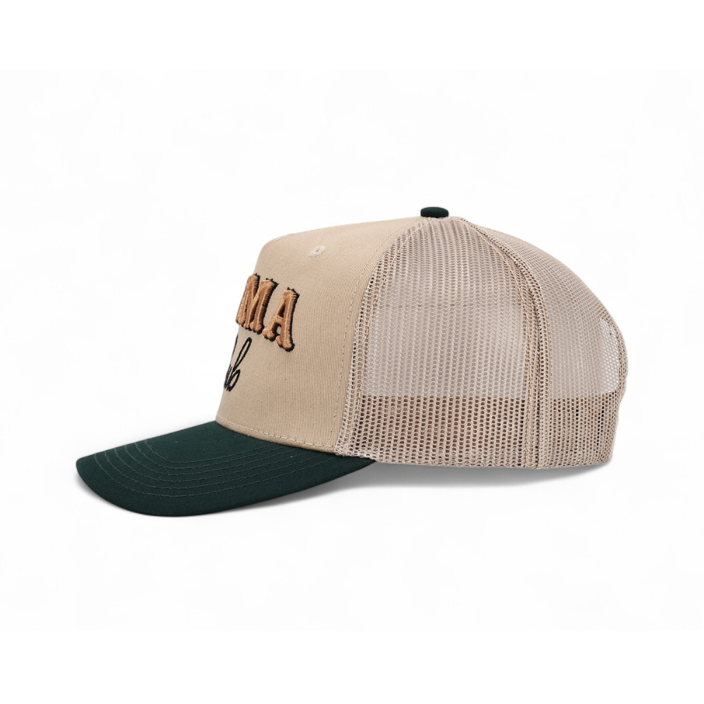 Mama Club™ Cowboy Script Khaki / Green Trucker